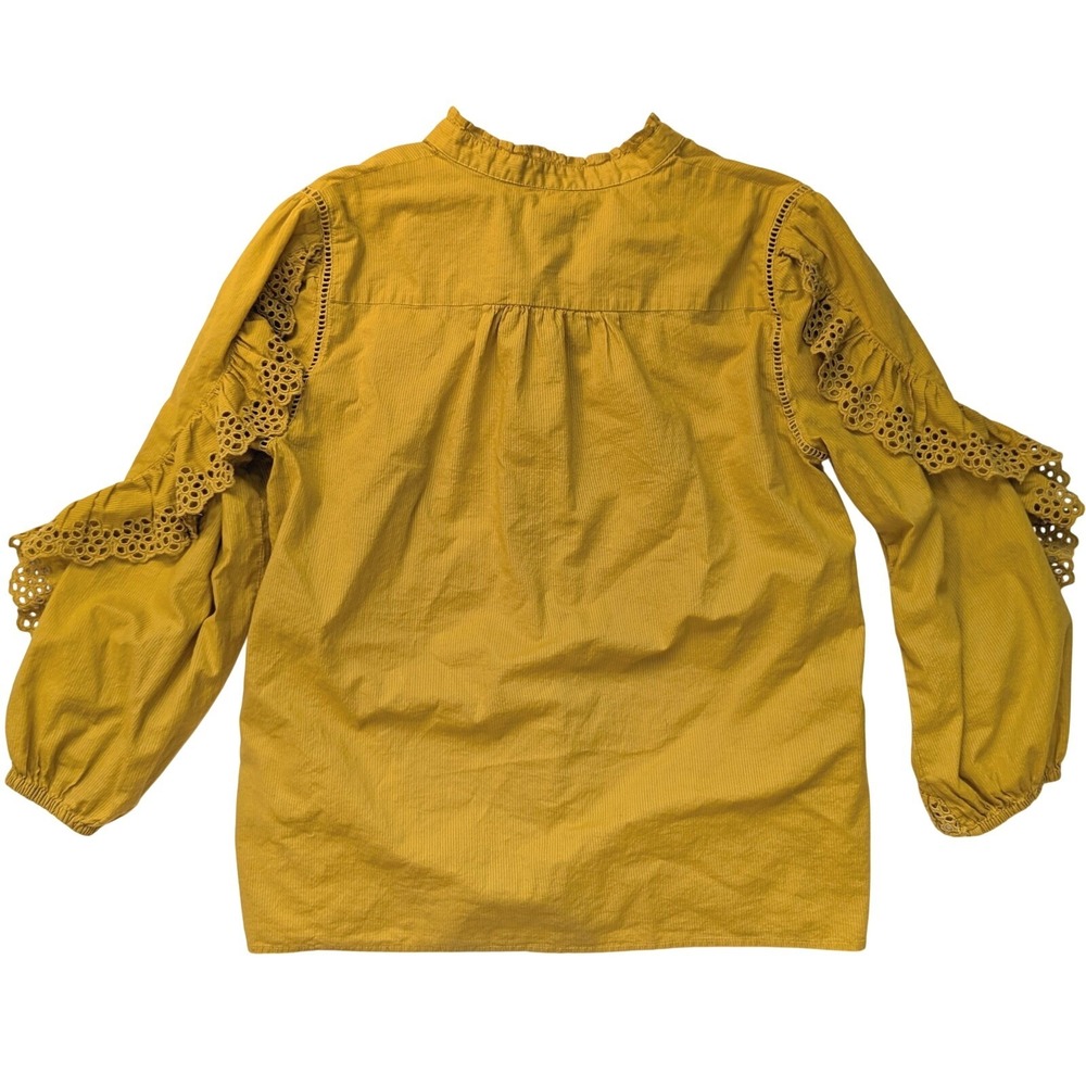 J. Crew Mustard Embroidered Button Ruffled Sleeve Blouse Women's Size Small - Picture 2 of 7